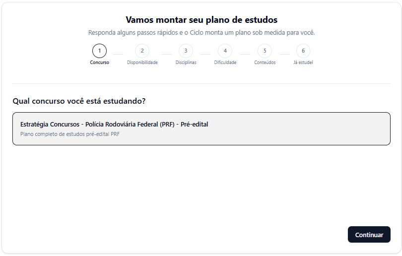 Tela de seleção de concurso
