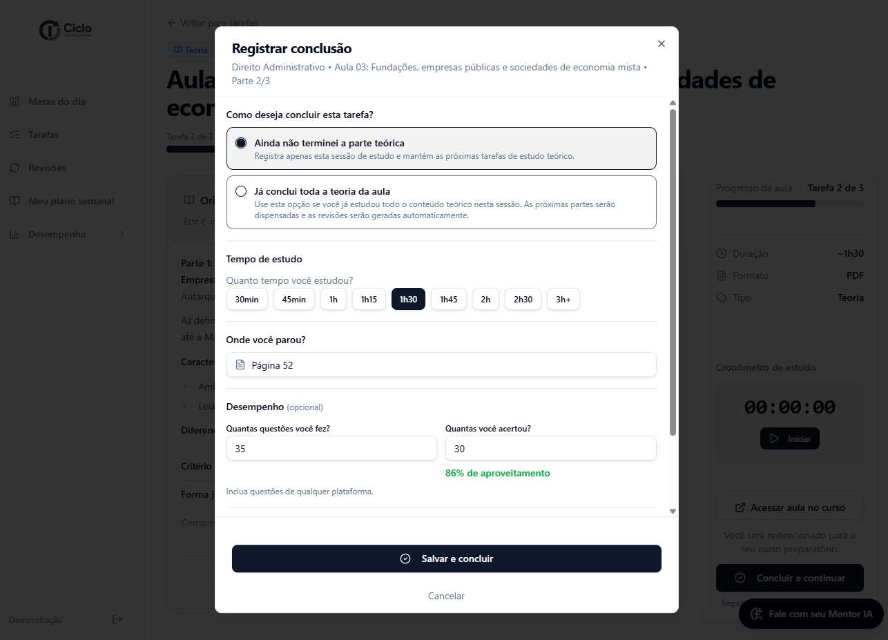 Registrar conclusão da tarefa